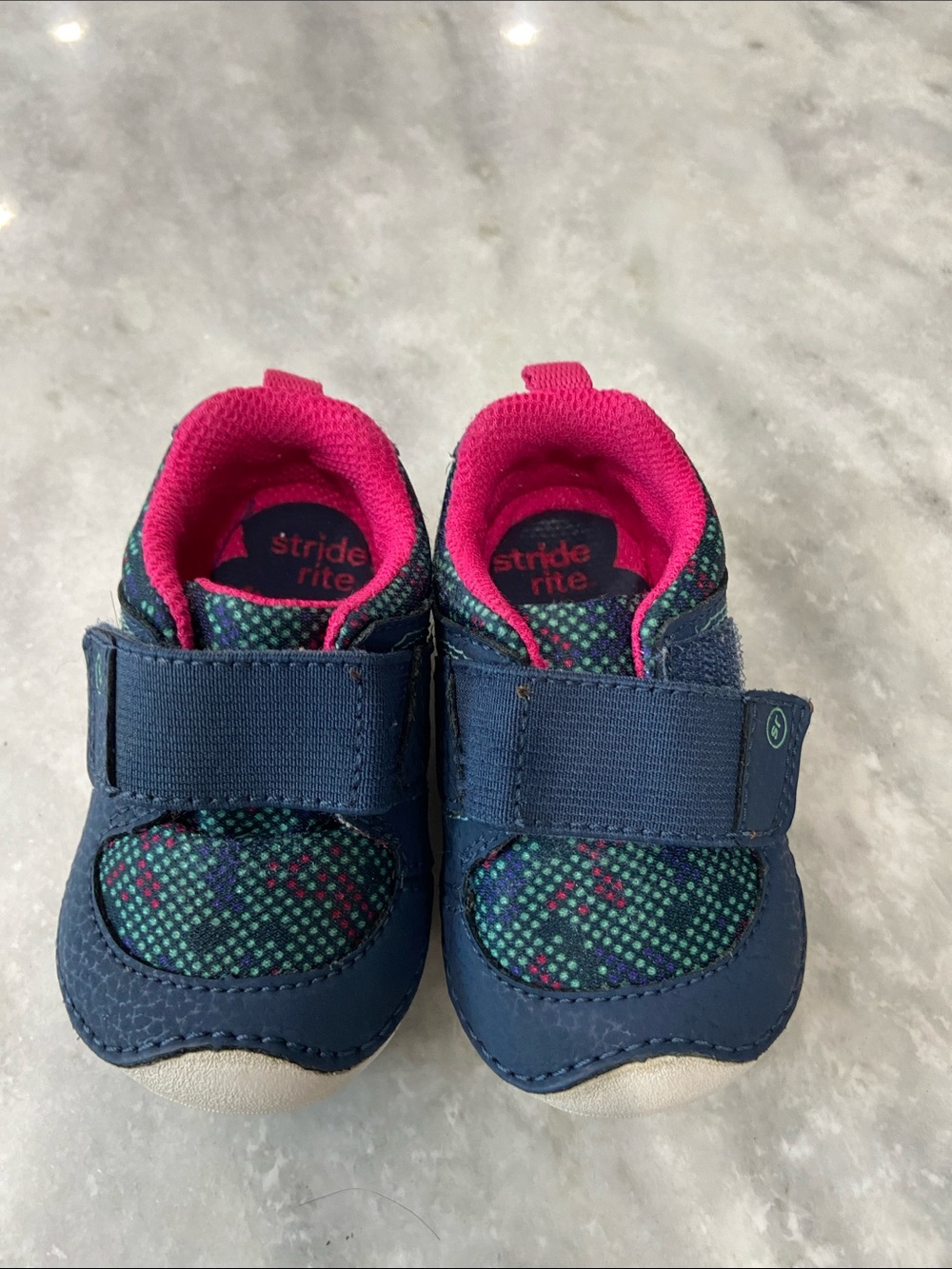 Stride Rite Navy Sneakers with Pink Lining and Multicolor Knit